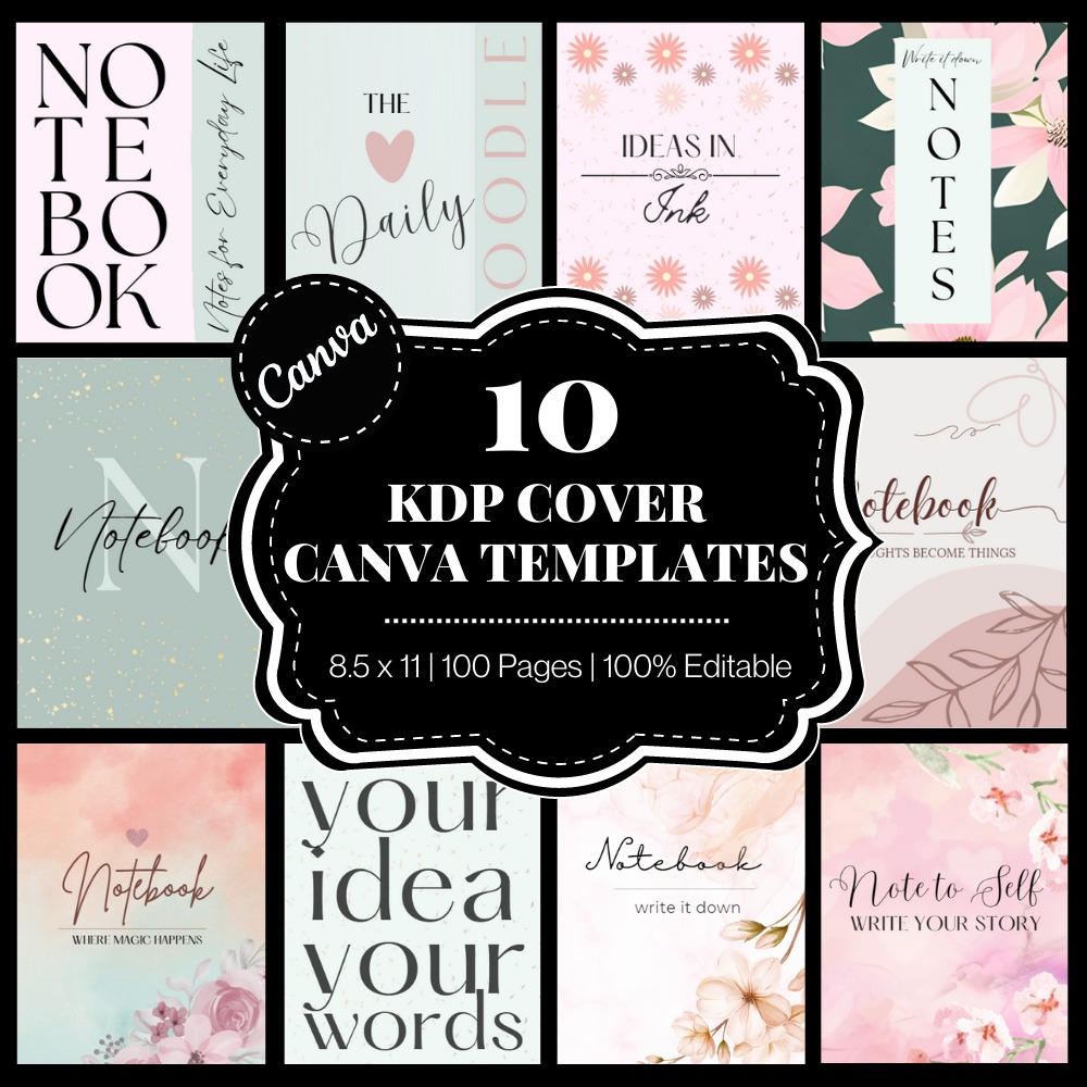 10 KDP Cover Canva Templates | 8.5 x 11 | Pink and Sage Green